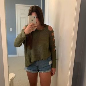green cutout sweater